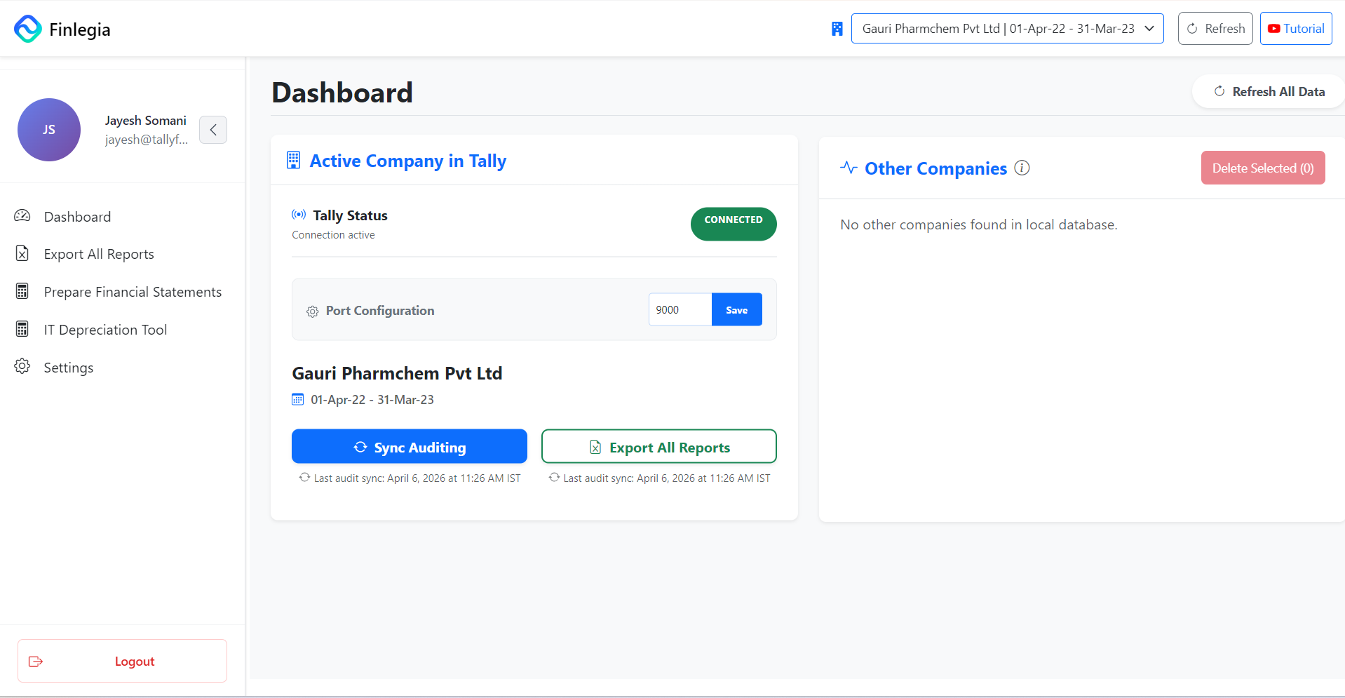 Hero Dashboard - Finlegia